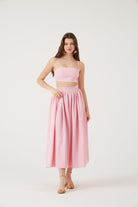 Cepli Uzun Etek Ve Crop İkili Isabella Takım Pembe