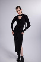 Çift Yırtmaçlı Maxi Serre Etek Siyah