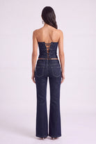 Çiçek Detaylı Düşük Bel Flare Clover Jean Pantolon Lacivert