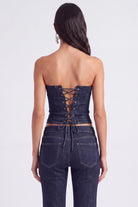 Çiçek Detaylı Straplez Kesim Clover Jean Büstiyer Lacivert