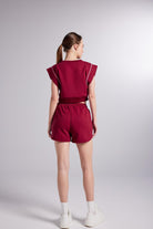 Crop Kesim Kontrast Dikişli Rhode Tshirt Bordo