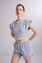 Crop Kesim Kontrast Dikişli Rhode Tshirt Gri