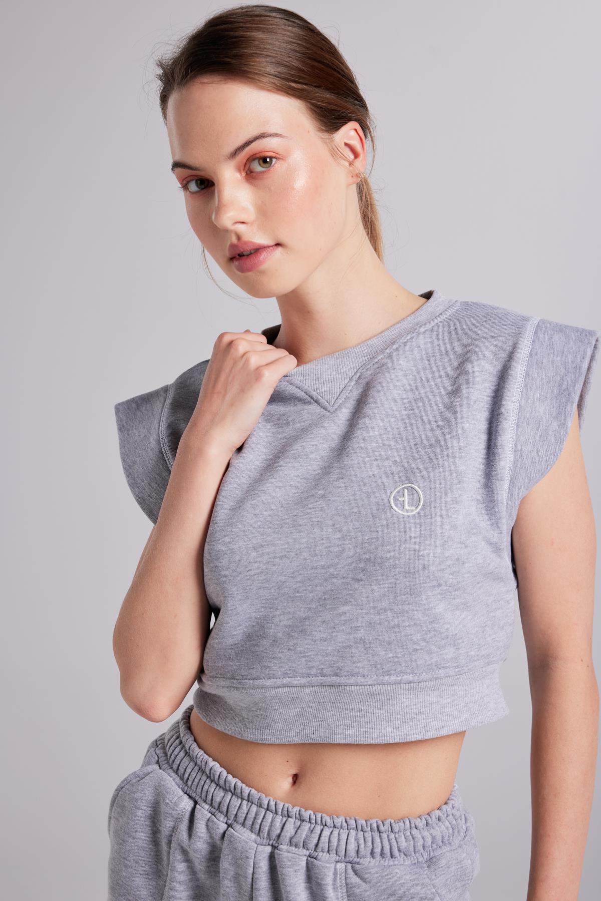 Crop Kesim Kontrast Dikişli Rhode Tshirt Gri