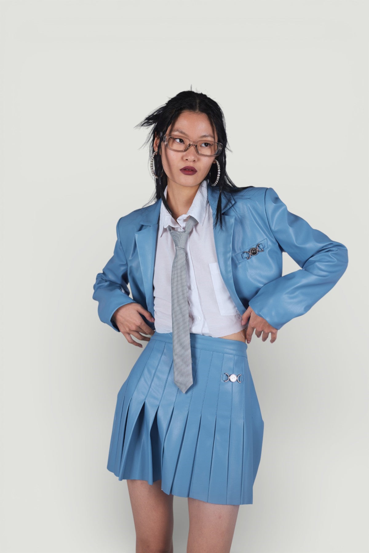 Holly Lolly-Crop Model Astarlı College Ceket Mavi-Ceket-1-Milagron.com