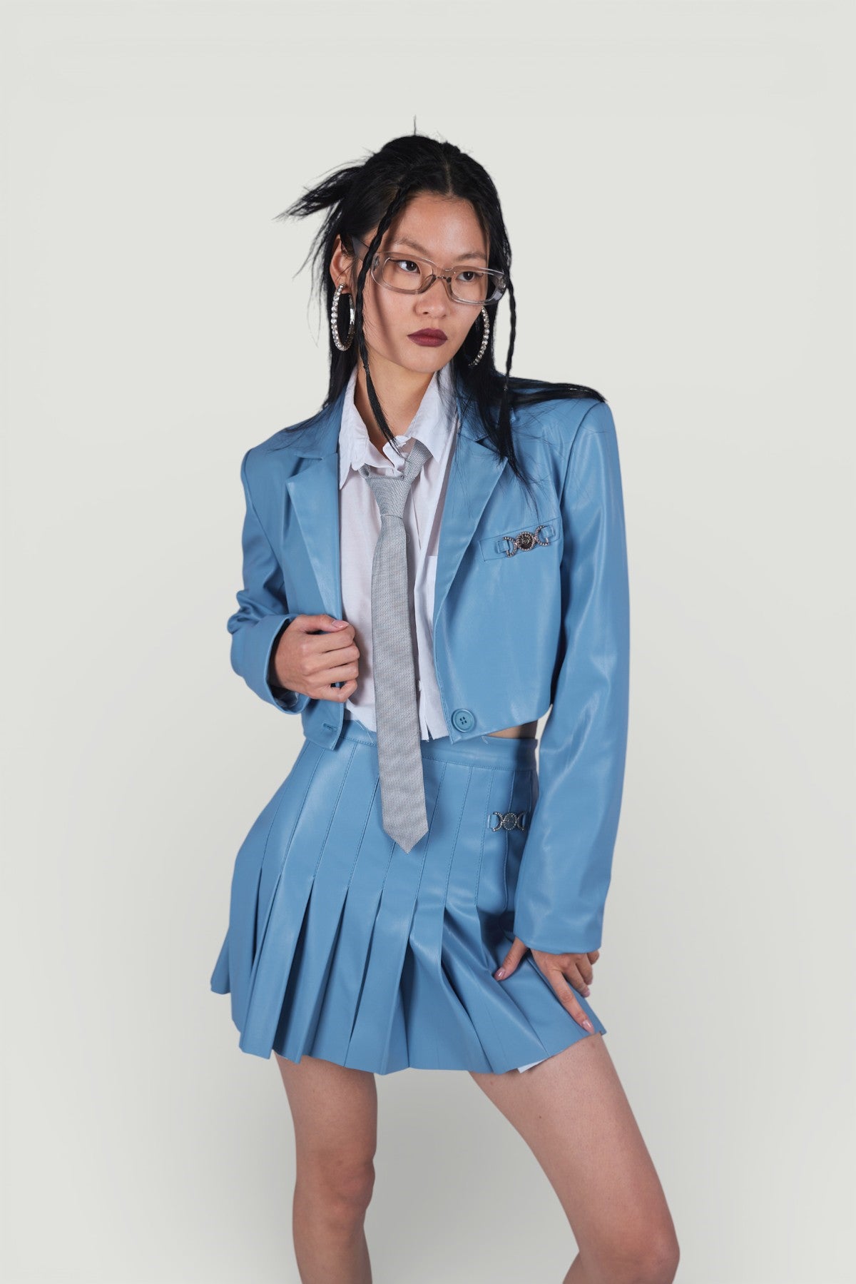 Holly Lolly-Crop Model Astarlı College Ceket Mavi-Ceket-3-Milagron.com