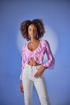 Crop Model Bağlamalı Kol Detaylı Elsa Bluz Pembe