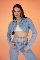 Crop Model Düğme Kapamalı Biana Jean Ceket Mavi