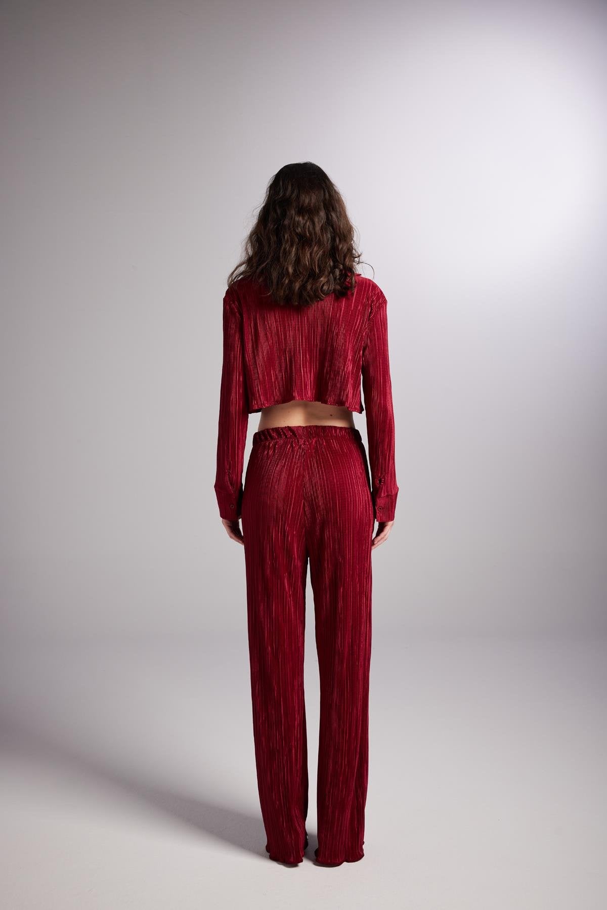 Crop Model Düğme Kapamalı Comfy Crop Gömlek Bordo