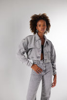 Crop Model Düğmeli Crespo Ceket Gri