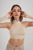 Crop Model Kol Detaylı Pretty Bluz Bej