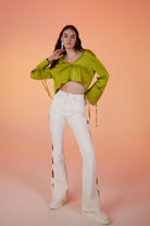 Cutout Jean Pantolon Beyaz