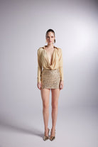 Degaje Yaka Dekolteli Çıtçıtlı Taylor Bodysuit Gold