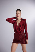 Degaje Yaka Dekolteli Çıtçıtlı Taylor Bodysuit Bordo