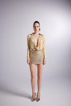 Degaje Yaka Dekolteli Çıtçıtlı Taylor Bodysuit Gold