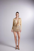 Degaje Yaka Dekolteli Çıtçıtlı Taylor Bodysuit Gold