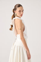 Degaje Yaka Saten Dalia Bluz Beyaz