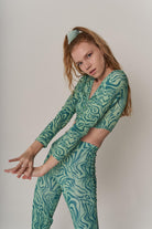 Crop Model Esnek Uzun Kol Volera Bluz Yeşil