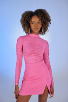 Drape Detaylı Yarım Balıkçı Draped Bluz Pembe