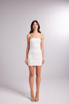Drapeli Mini Straplez Dainty Elbise Beyaz