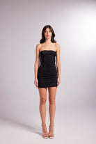 Drapeli Mini Straplez Dainty Elbise Siyah
