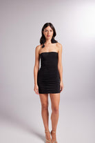 Drapeli Mini Straplez Dainty Elbise Siyah