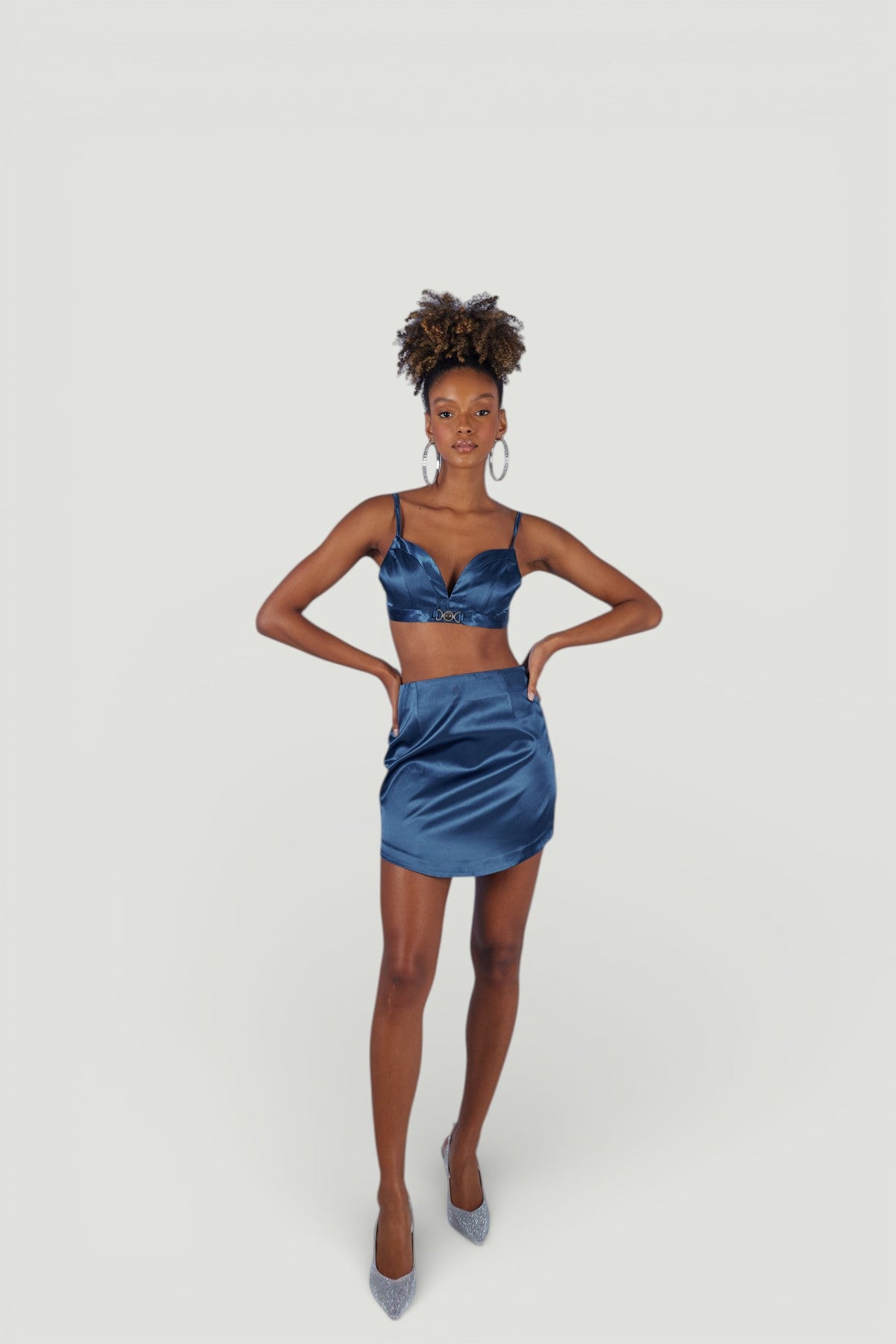 Holly Lolly-Fancy Mini Boy Fermuarlı Saten Etek – Laci̇vert-Etek-3-Milagron.com