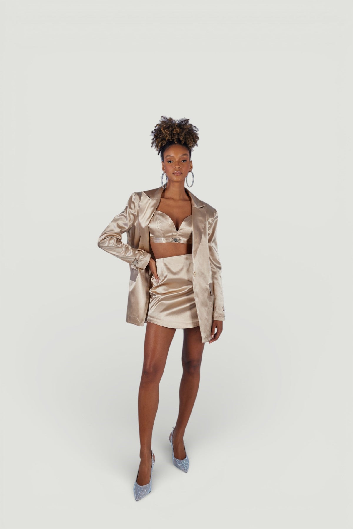 Holly Lolly-Fancy Vatkalı Uzun Kol Astarlı Saten Blazer Ceket – Bej-Ceket-1-Milagron.com