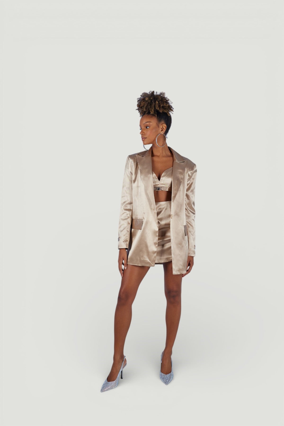 Holly Lolly-Fancy Vatkalı Uzun Kol Astarlı Saten Blazer Ceket – Bej-Ceket-2-Milagron.com
