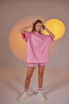 Göz Baskılı Oversize Eye Tshirt Bike Tayt Takım Pembe