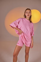 Göz Baskılı Oversize Eye Tshirt Bike Tayt Takım Pembe