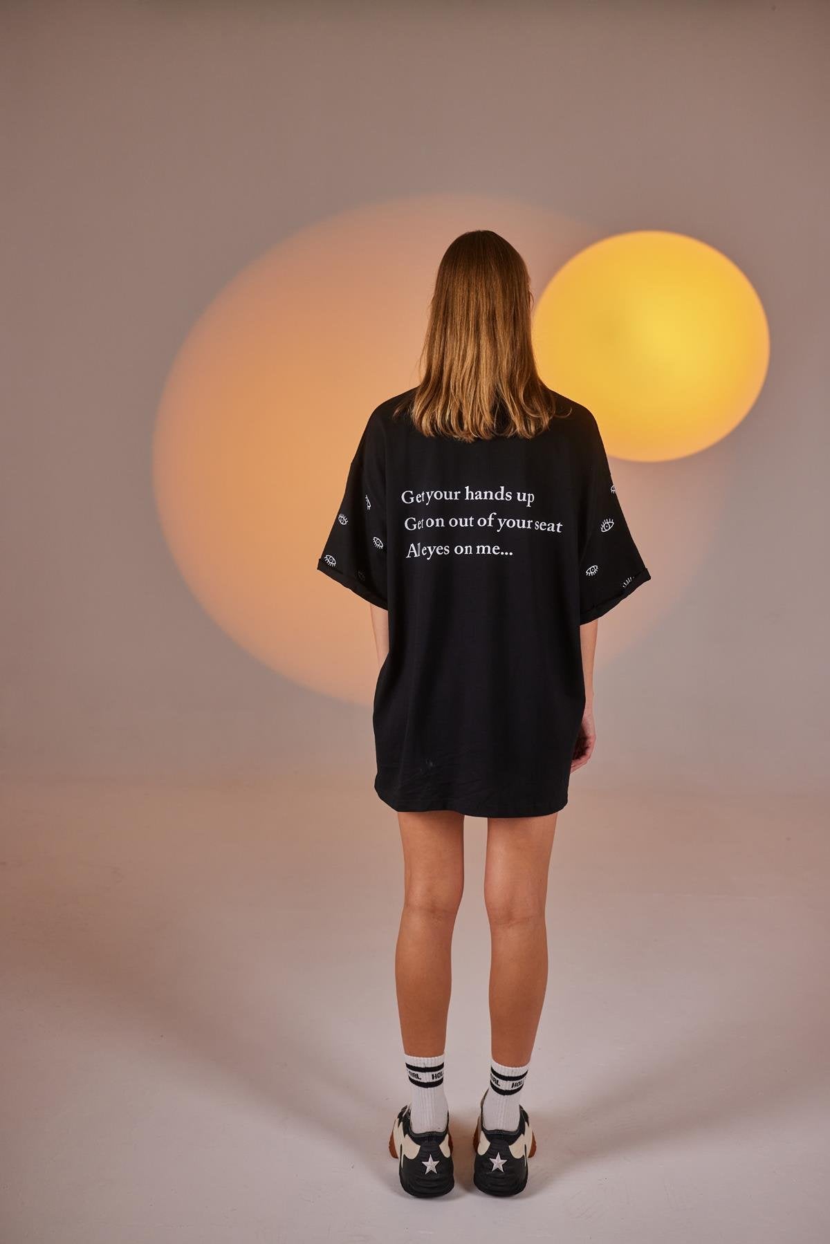 Göz Baskılı Oversize Eye Tshirt Bike Tayt Takım Siyah