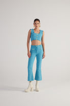 İspanyol Kesim Tüvit Tweed Pantolon Mavi