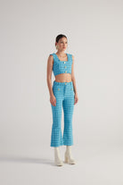 İspanyol Kesim Tüvit Tweed Pantolon Mavi