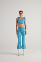 İspanyol Kesim Tüvit Tweed Pantolon Mavi