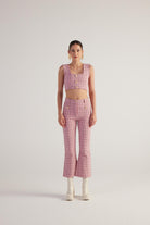 İspanyol Kesim Tüvit Tweed Pantolon Pembe