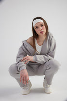 Kadın Gri Yüksek Bel Straight Kesim Şardonlu Mixed Eşofman Altı