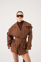 Kemerli Oversize Kesim Sara Trençkot Kahve