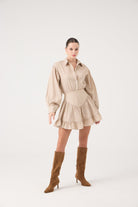 Korse Görünümlü Mini Ashley Elbise Bej