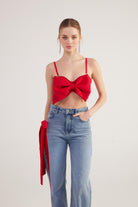 Kurdele Görünümlü Crop Jazmin Bluz Kırmızı