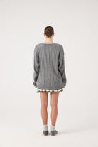 Logolu Örgü Desenli Oversize Triko Harold Kazak Gri