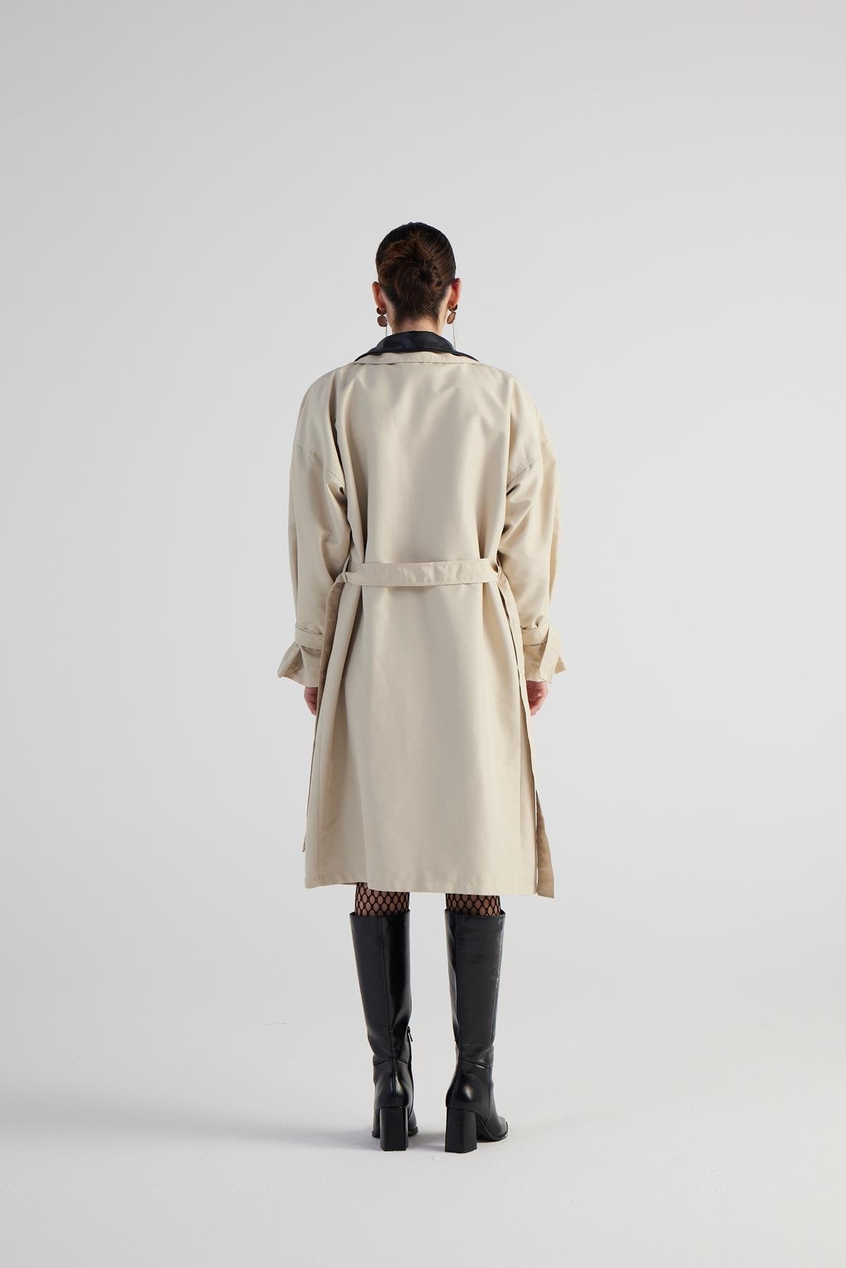 Maxi Boy Kemerli Cloak Trenchkot Bej