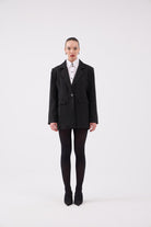 Oversize Kesim Çizgili Strip Blazer Ceket Siyah