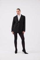 Oversize Kesim Çizgili Strip Blazer Ceket Siyah