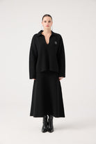 Oversize Kesim Polo Yaka Zoi Triko Kazak Siyah