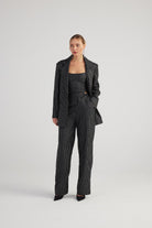 Oversize Kesim Simli Çizgili Eden Blazer Ceket Siyah