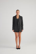 Oversize Kesim Simli Çizgili Eden Blazer Ceket Siyah