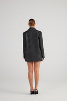Oversize Kesim Simli Çizgili Eden Blazer Ceket Siyah