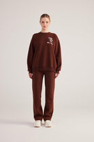 Oversize Kesim Unisex Gaslighting Sweatshirt Kahve