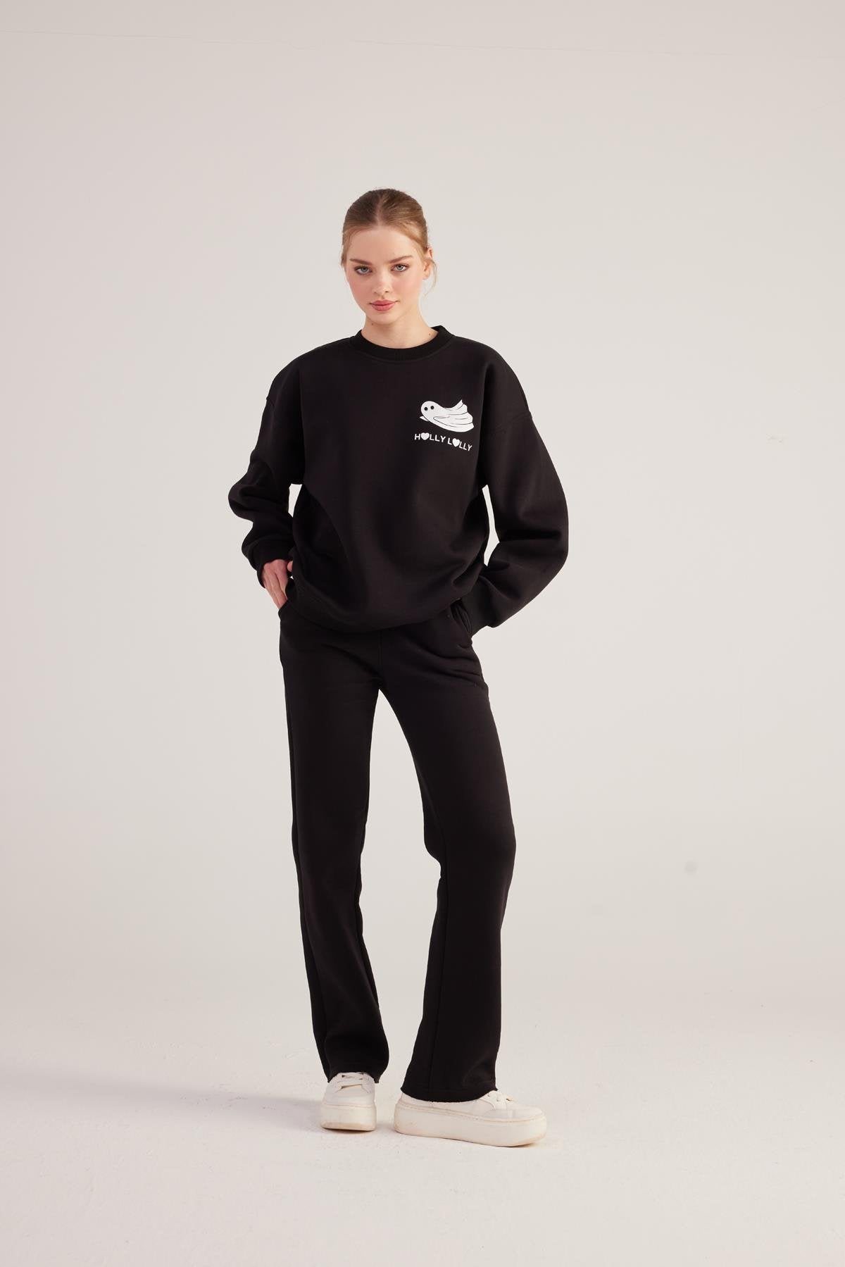 Oversize Kesin Unisex Ghosting Sweatshirt Siyah