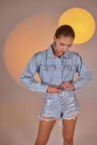 Özel Yapım Parlak Kaplamalı Glossy Jean Ceket Mavi